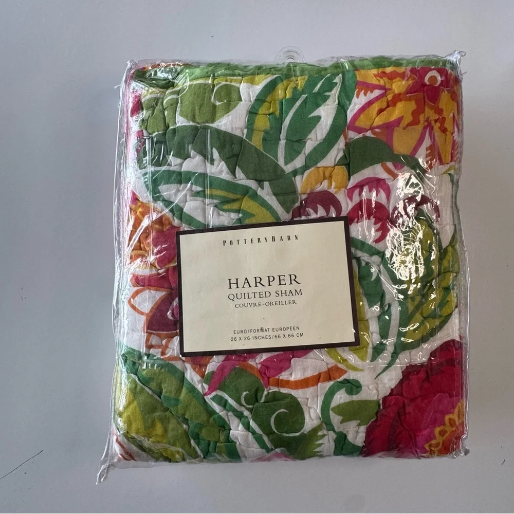 Pottery Barn Harper Quilted Sham 26x26 Euro Sham Multicolor Tropical Floral NEW